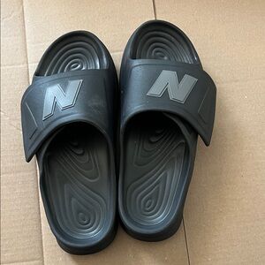 New Balance Black Slides with Grey 'N' Logo